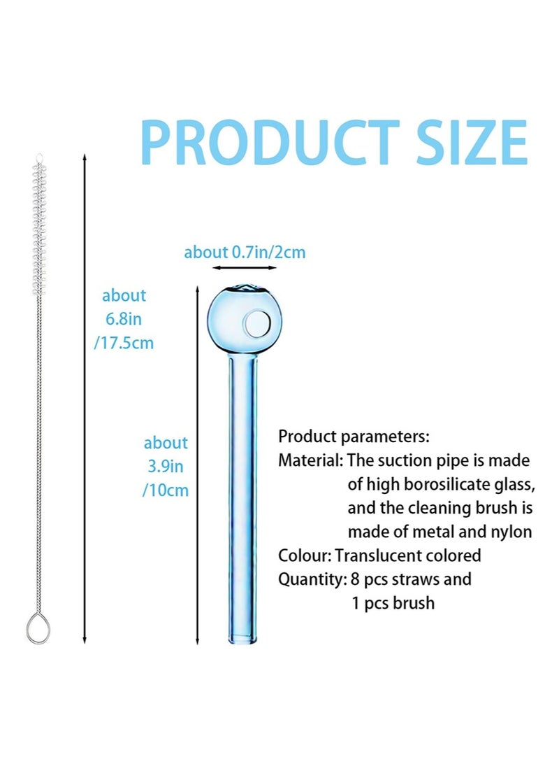 إزدنك 8 قطع من القش الزجاجي القابل لإعادة الاستخدام من البورسليكات بطول 10 سم، قش زجاجي مقاوم للكسر مع فرشاة تنظيف واحدة، مجموعة قش زجاجي ملون قابل لإعادة الاستخدام، قش كروي مجوف شفاف لطيف (8 ألوان) - Image 2